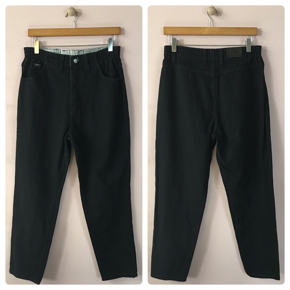 Vintage Lee Black Elastic Waist Mom Jeans EUC Size 10 Short
